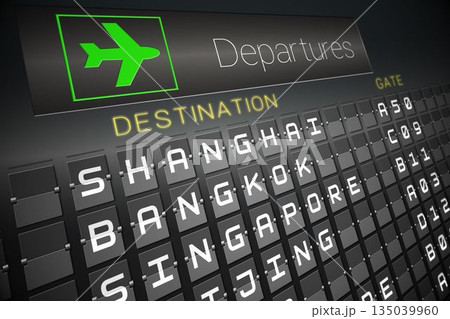 Black departures board for asian cities 135039960