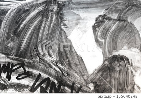Black and White Abstract Brush Strokes with Graffiti Style for Grunge 90s, Urban Art 135040248