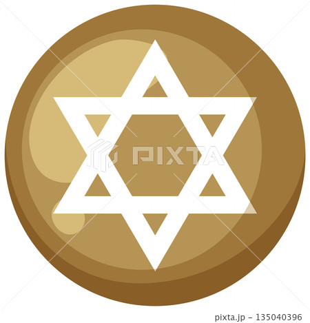 Gold Circle with White Star of David Symbol Gold Circle with White Star of David Symbol 135040396