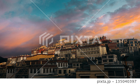 Songzanlin Tibetan monastery at sunset sky, Shangri-La Songzanlin Tibetan monastery at sunset sky, Shangri-La 135040397