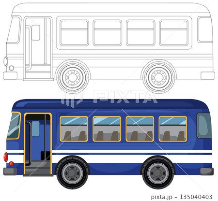 Blue City Bus Vector Illustration with Outline Version Blue City Bus Vector Illustration with Outline Version 135040403