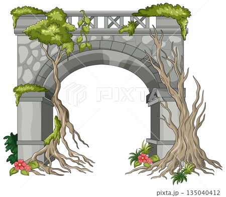 Ancient Stone Arch Overgrown With Trees And Vines 135040412