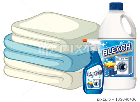 Laundry Bleach Bottles and Folded Towels Vector Illustration Laundry Bleach Bottles and Folded Towels Vector Illustration 135040436