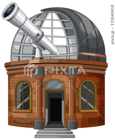 Cartoon Astronomical Observatory Building With Large Telescope Dome Cartoon Astronomical Observatory Building With Large Telescope Dome 135040438