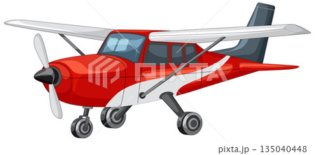 Red Single-Engine Propeller Airplane Side View Vector 135040448