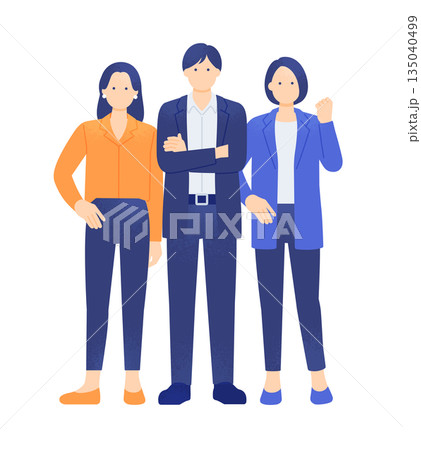 成功へ向けて意欲的なビジネスパーソン。「私たちに任せて」と自信とやる気に満ちた3人組。 成功へ向けて意欲的なビジネスパーソン。「私たちに任せて」と自信とやる気に満ちた3人組。 135040499