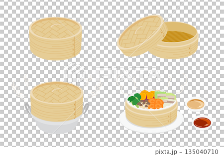 せいろと蒸し料理のイラストセット 135040710