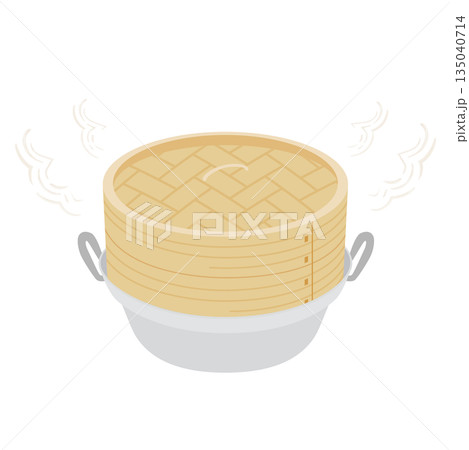 鍋にのせて蒸し調理をしているせいろのイラスト 135040714