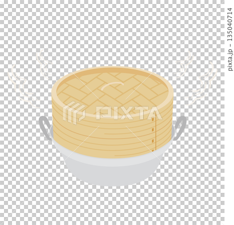 鍋にのせて蒸し調理をしているせいろのイラスト 135040714