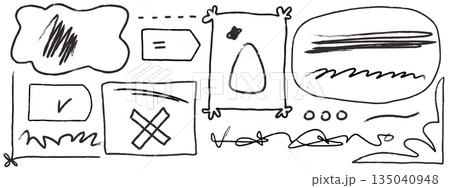 Hand Drawn Doodle Label Frames and UI Style Graphic Elements Collection 135040948