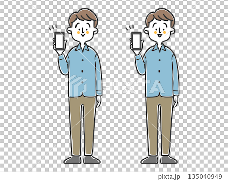 男子展示智慧型手機螢幕，全身像，向量圖 135040949