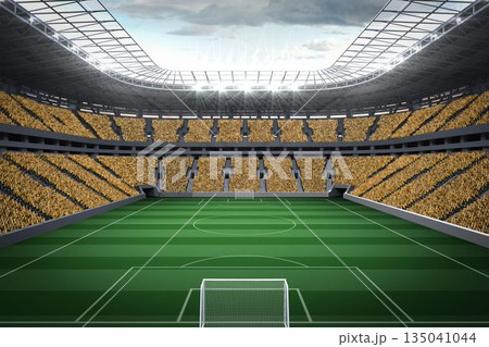 Vast football stadium with fans in yellow Vast football stadium with fans in yellow 135041044