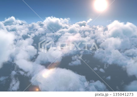 Idyllic view of bright sun over clouds during sunny day Idyllic view of bright sun over clouds during sunny day 135041273