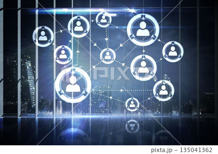 Hologram interface in office overlooking city 135041362