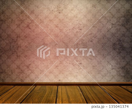 Empty room is showcasing wooden floorboards and damask patterned wall in flat design, copy space Empty room is showcasing wooden floorboards and damask patterned wall in flat design, copy space 135041374