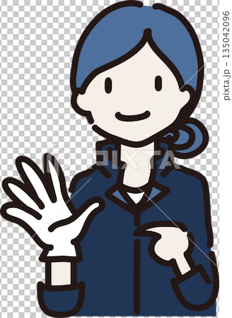 圖:一名戴著手套、身穿藏藍色制服的女工人正在提醒人們注意穿著。 圖:一名戴著手套、身穿藏藍色制服的女工人正在提醒人們注意穿著。 135042096