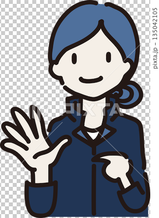 插圖描繪了一位身穿藏藍色制服的女工,她伸出手掌,似乎在提醒人們她所穿的服裝是什麼。 插圖描繪了一位身穿藏藍色制服的女工,她伸出手掌,似乎在提醒人們她所穿的服裝是什麼。 135042105