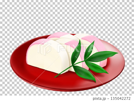 紅白相間的魚糕（混合魚餅）盛於漆盤中 135042272