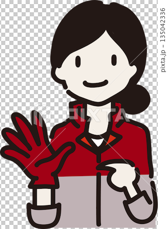 圖解：一名戴著橡膠手套、身穿紅色工作服的女工提醒人們注意穿著。 135042336