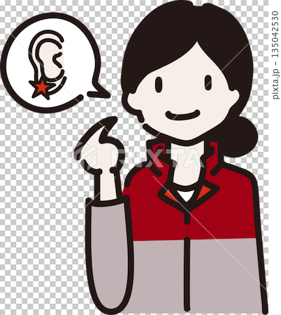 ピアスをして身に着けるものを注意喚起する女性作業員のイラスト　赤色の制服 135042530