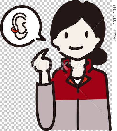 圖:一名身穿紅色制服的女工,戴上耳罩以提醒他人注意她的穿著。 圖:一名身穿紅色制服的女工,戴上耳罩以提醒他人注意她的穿著。 135042532