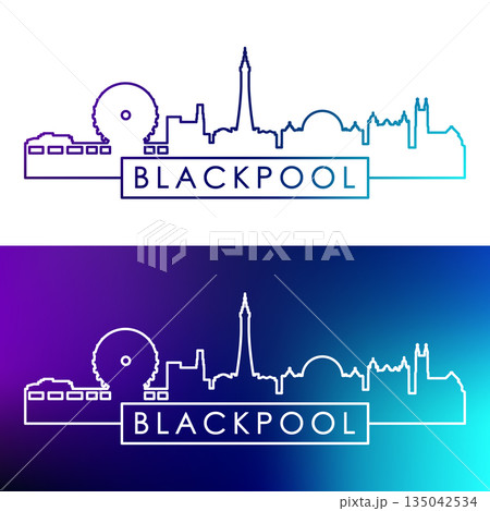 Blackpool skyline. Colorful linear style. Blackpool skyline. Colorful linear style. 135042534