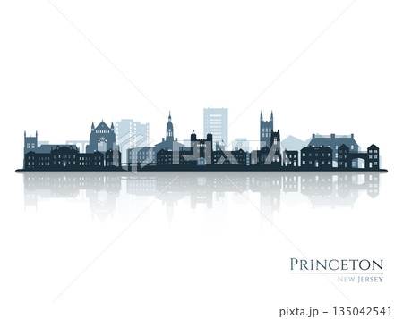 Princeton skyline silhouette with reflection. 135042541