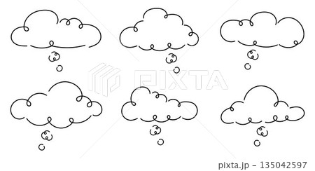 Hand drawn thought cloud bubbles collection isolated. Doodle thinking clouds for ideas imagination brainstorming mind flow sketch style simple black line illustration set Hand drawn thought cloud bubbles collection isolated. Doodle thinking clouds for ideas imagination brainstorming mind flow sketch style simple black line illustration set 135042597