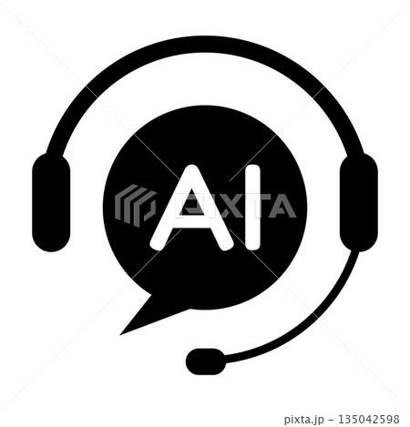 AI customer support headset icon with speech bubble symbol for chatbot help desk automation technology concept for web interface app UI UX design and customer service solutions AI customer support headset icon with speech bubble symbol for chatbot help desk automation technology concept for web interface app UI UX design and customer service solutions 135042598