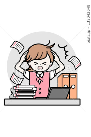 書類に追われる事務職の悩み 業務過多のイメージイラスト 135042649