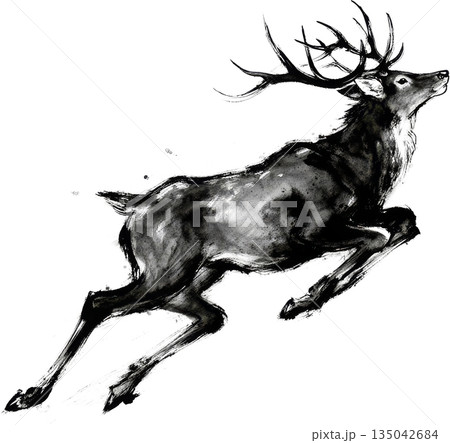 日本画風の鹿のイラスト 135042684