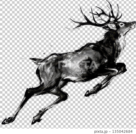 日本画風の鹿のイラスト 135042684