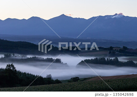 朝霧の大地と丘 135042698