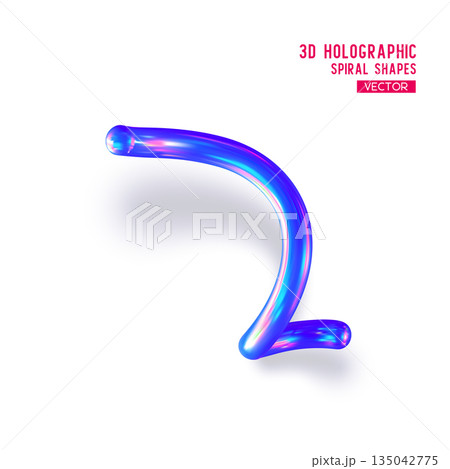 3d holographic abstract spiral shape. Glossy geometric blue primitive with shadow on white background. Iridescent trendy design, thin film effect. Vector. 3d holographic abstract spiral shape. Glossy geometric blue primitive with shadow on white background. Iridescent trendy design, thin film effect. Vector. 135042775