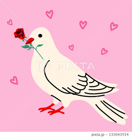 Love Dove Carrying a Rose on Valentines Day 135043554