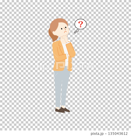 Business image of a woman in a suit thinking about work-related questions 135043612