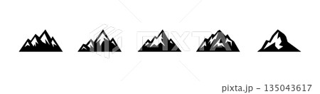 Minimalist black mountain peaks. Sharp jagged outline icon design for adventure, outdoor, hiking and climbing themes 135043617