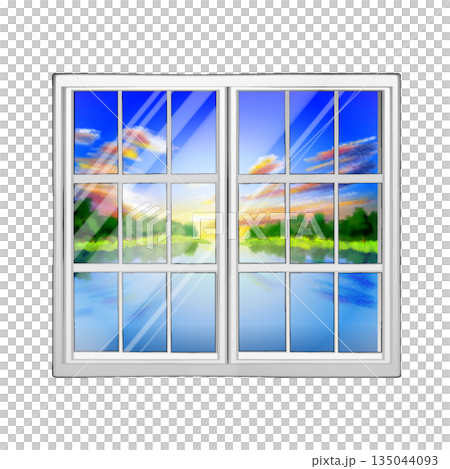 Lake reflected in the window 135044093