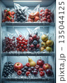 Healthy food storage with frozen fruits organized inside freezer 135044125