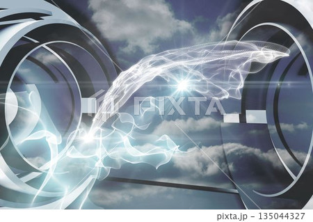 Cloud and energy design on a futuristic structure Cloud and energy design on a futuristic structure 135044327