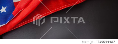 High angle view of American flag on black background 135044487