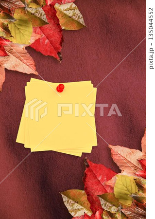 Autumn leaves with yellow note 135044552