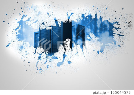 Splash on wall revealing server tower 135044573