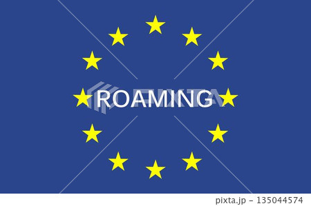 Roaming text on blue European Union flag Roaming text on blue European Union flag 135044574