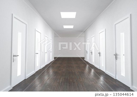 Corridor of a building with closed doors Corridor of a building with closed doors 135044614
