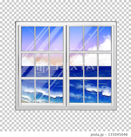 The sea reflected in the window The sea reflected in the window 135045046