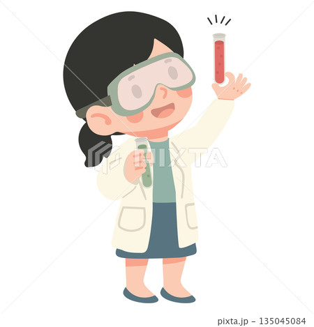 Girl Scientist Character Doing Experiment with Test Tubes 135045084