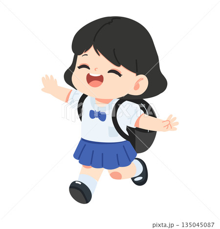 Happy Schoolgirl Wearing Backpack for Back to School Concept 135045087