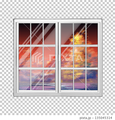 The sea reflected in the window The sea reflected in the window 135045314
