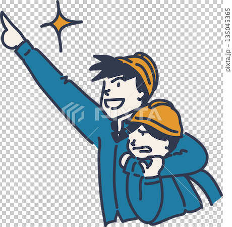 作業服を来て目標を目指す先輩と嫌がる後輩のイラスト　青色の制服 135045365